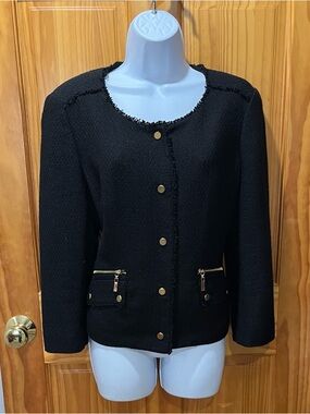 Jones New York Stretch Black Jacket with Gold Hardware